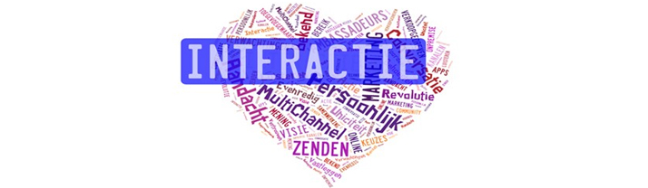 Een hart gevuld met CRM trends overlappend met de tekst Interactie