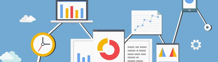 Vector van laptop en grafieken weerspiegelt CRM & Marketing automation implementeren